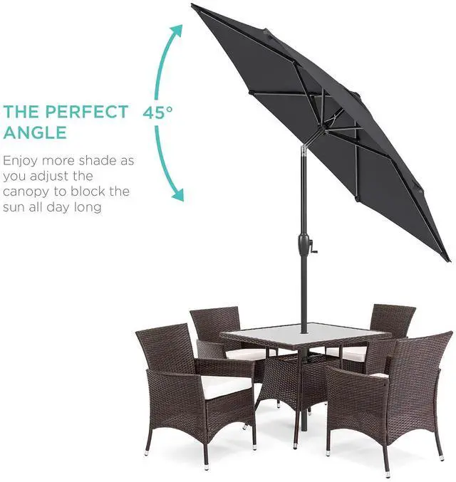 Alt view image 2 of 7 - 7.5ft Heavy-Duty Round Outdoor Market Table Patio Umbrella w/Steel Pole, Push Button Tilt, Easy Crank Lift - Gray