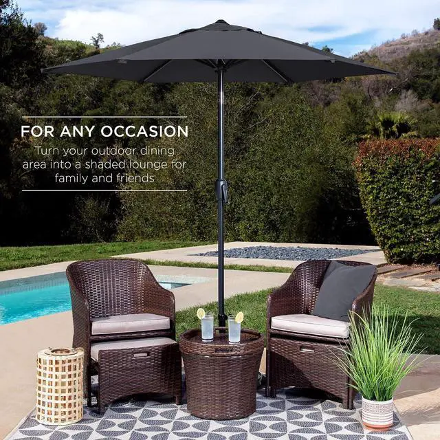 Alt view image 3 of 7 - 7.5ft Heavy-Duty Round Outdoor Market Table Patio Umbrella w/Steel Pole, Push Button Tilt, Easy Crank Lift - Gray