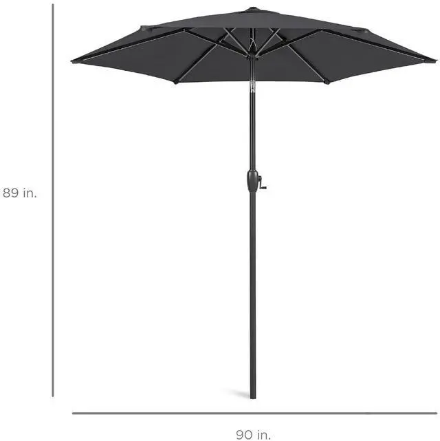 Alt view image 7 of 7 - 7.5ft Heavy-Duty Round Outdoor Market Table Patio Umbrella w/Steel Pole, Push Button Tilt, Easy Crank Lift - Gray