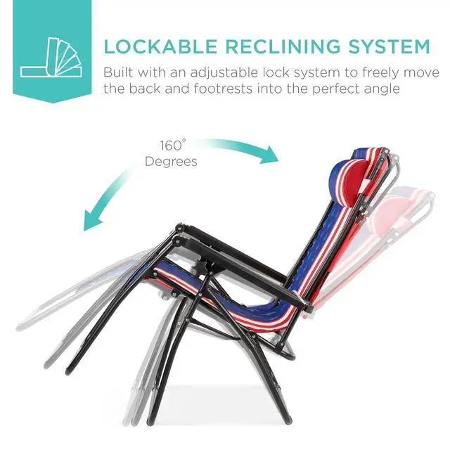 Alt view image 4 of 7 - Folding Zero Gravity Outdoor Recliner Patio Lounge Chair w/Adjustable Canopy Shade, Headrest, Side Accessory Tray, Textilene Mesh - American Flag
