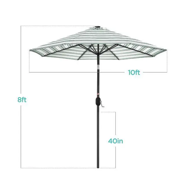 Alt view image 7 of 7 - 10ft Solar Polyester LED Lighted Patio Umbrella w/Tilt Adjustment and UV-Resistant Fabric - Striped Green