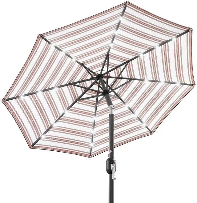 Main image of 10ft Solar Polyester LED Lighted Patio Umbrella w/Tilt Adjustment and UV-Resistant Fabric - Striped Rust