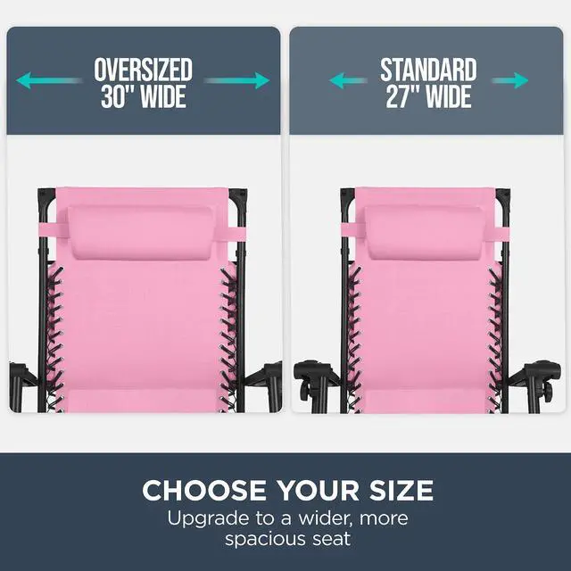 Alt view image 4 of 7 - 30 Wide Folding Zero Gravity Outdoor Recliner Patio Lounge Chair w/Adjustable Canopy Shade, Headrest, Side Accessory Tray - Carnation