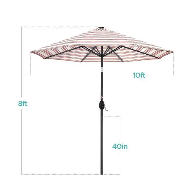 Alt view image 7 of 7 - 10ft Solar Polyester LED Lighted Patio Umbrella w/Tilt Adjustment and UV-Resistant Fabric - Striped Rust