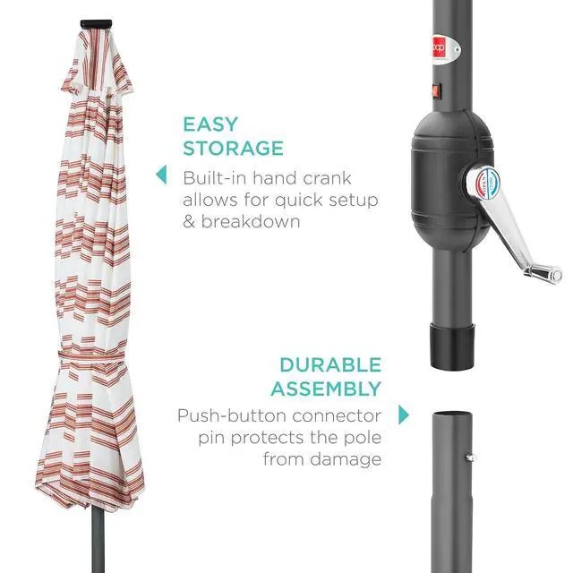 Alt view image 6 of 7 - 10ft Solar Polyester LED Lighted Patio Umbrella w/Tilt Adjustment and UV-Resistant Fabric - Striped Rust