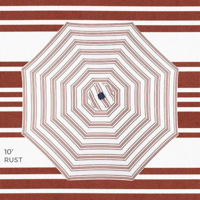 Alt view image 4 of 7 - 10ft Solar Polyester LED Lighted Patio Umbrella w/Tilt Adjustment and UV-Resistant Fabric - Striped Rust