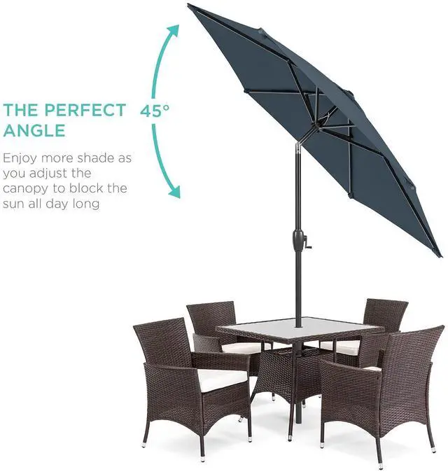 Alt view image 2 of 7 - 7.5ft Heavy-Duty Round Outdoor Market Table Patio Umbrella w/Steel Pole, Push Button Tilt, Easy Crank Lift - Slate Blue