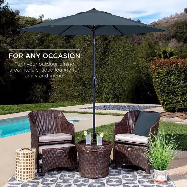 Alt view image 3 of 7 - 7.5ft Heavy-Duty Round Outdoor Market Table Patio Umbrella w/Steel Pole, Push Button Tilt, Easy Crank Lift - Slate Blue