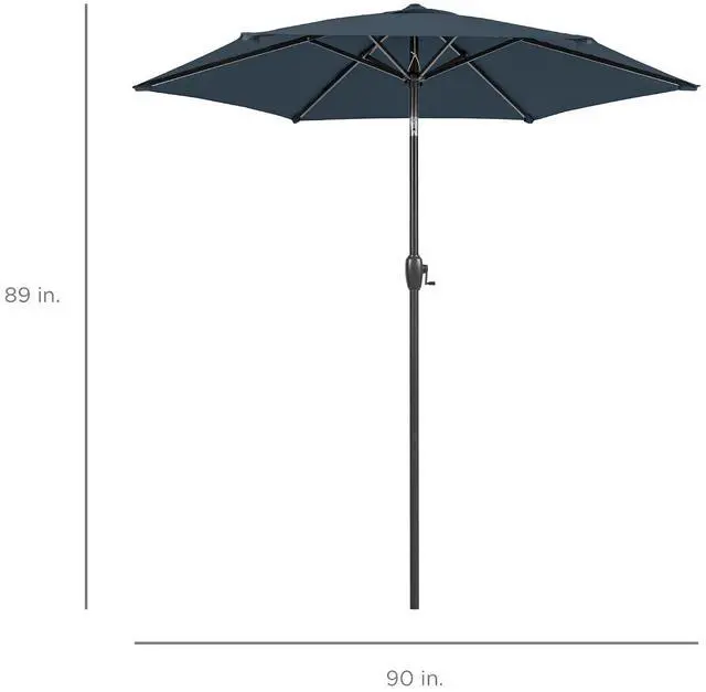 Alt view image 7 of 7 - 7.5ft Heavy-Duty Round Outdoor Market Table Patio Umbrella w/Steel Pole, Push Button Tilt, Easy Crank Lift - Slate Blue