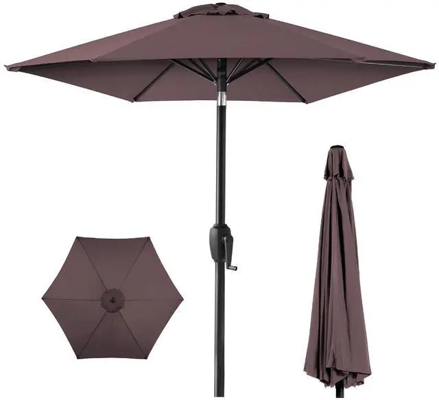 Main image of 7.5ft Heavy-Duty Round Outdoor Market Table Patio Umbrella w/Steel Pole, Push Button Tilt, Easy Crank Lift - Deep Taupe