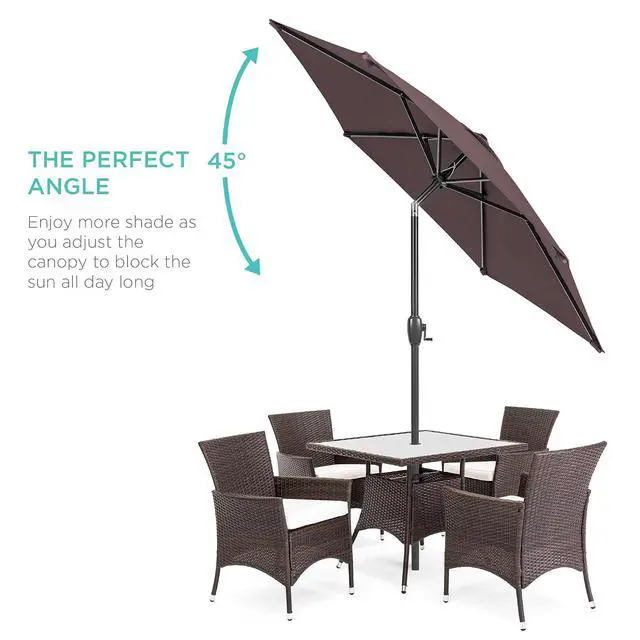 Alt view image 2 of 7 - 7.5ft Heavy-Duty Round Outdoor Market Table Patio Umbrella w/Steel Pole, Push Button Tilt, Easy Crank Lift - Deep Taupe