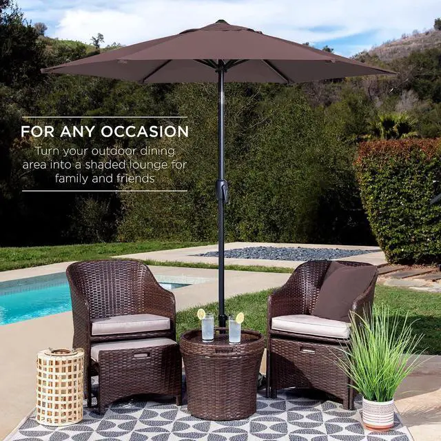 Alt view image 3 of 7 - 7.5ft Heavy-Duty Round Outdoor Market Table Patio Umbrella w/Steel Pole, Push Button Tilt, Easy Crank Lift - Deep Taupe