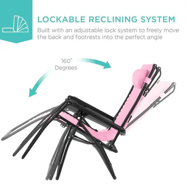 Alt view image 6 of 7 - 30 Wide Folding Zero Gravity Outdoor Recliner Patio Lounge Chair w/Adjustable Canopy Shade, Headrest, Side Accessory Tray - Carnation