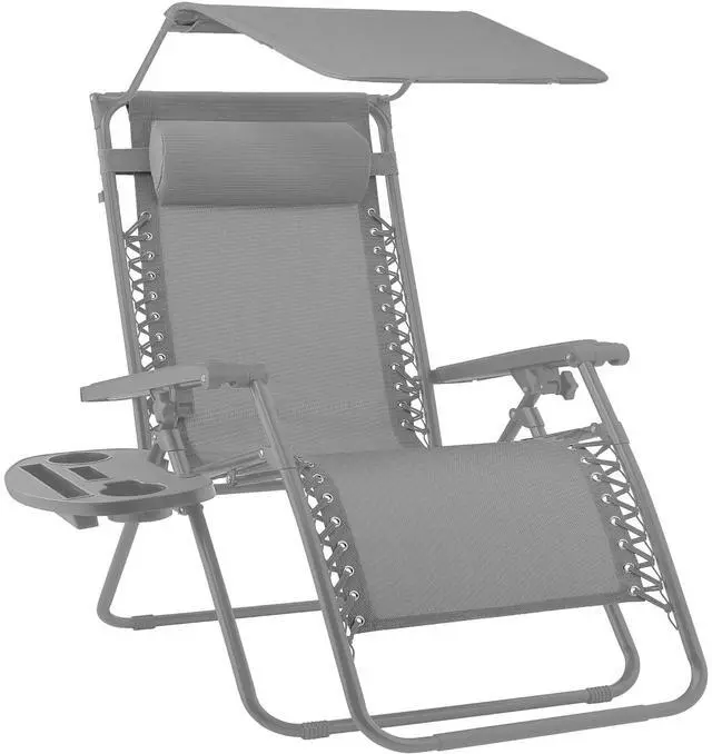 Main image of Folding Zero Gravity Outdoor Recliner Patio Lounge Chair w/Adjustable Canopy Shade, Headrest, Side Accessory Tray, Textilene Mesh - Dove Gray