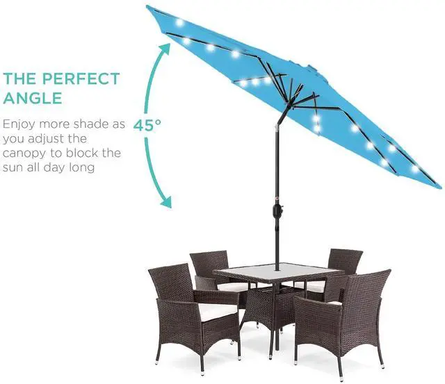 Alt view image 2 of 7 - 10ft Solar Polyester LED Lighted Patio Umbrella w/Tilt Adjustment and UV-Resistant Fabric - Sky Blue