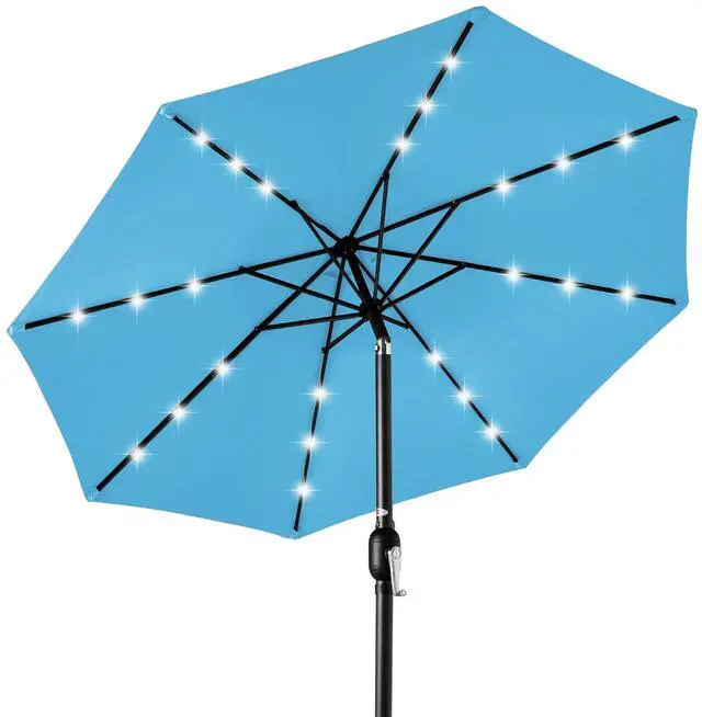 Main image of 10ft Solar Polyester LED Lighted Patio Umbrella w/Tilt Adjustment and UV-Resistant Fabric - Sky Blue