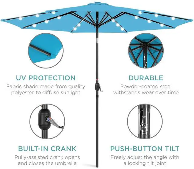 Alt view image 5 of 7 - 10ft Solar Polyester LED Lighted Patio Umbrella w/Tilt Adjustment and UV-Resistant Fabric - Sky Blue