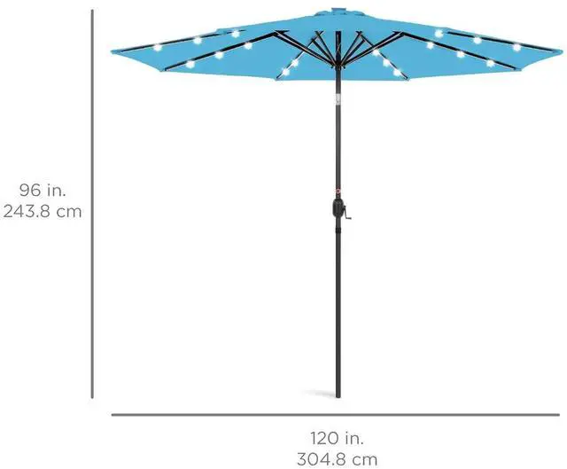 Alt view image 7 of 7 - 10ft Solar Polyester LED Lighted Patio Umbrella w/Tilt Adjustment and UV-Resistant Fabric - Sky Blue