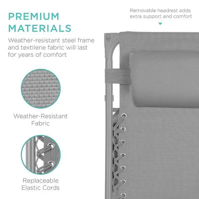 Alt view image 5 of 7 - Folding Zero Gravity Outdoor Recliner Patio Lounge Chair w/Adjustable Canopy Shade, Headrest, Side Accessory Tray, Textilene Mesh - Dove Gray