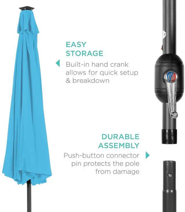 Alt view image 6 of 7 - 10ft Solar Polyester LED Lighted Patio Umbrella w/Tilt Adjustment and UV-Resistant Fabric - Sky Blue