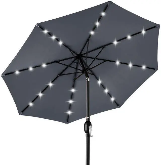 Main image of 10ft Solar Polyester LED Lighted Patio Umbrella w/Tilt Adjustment and UV-Resistant Fabric - Slate