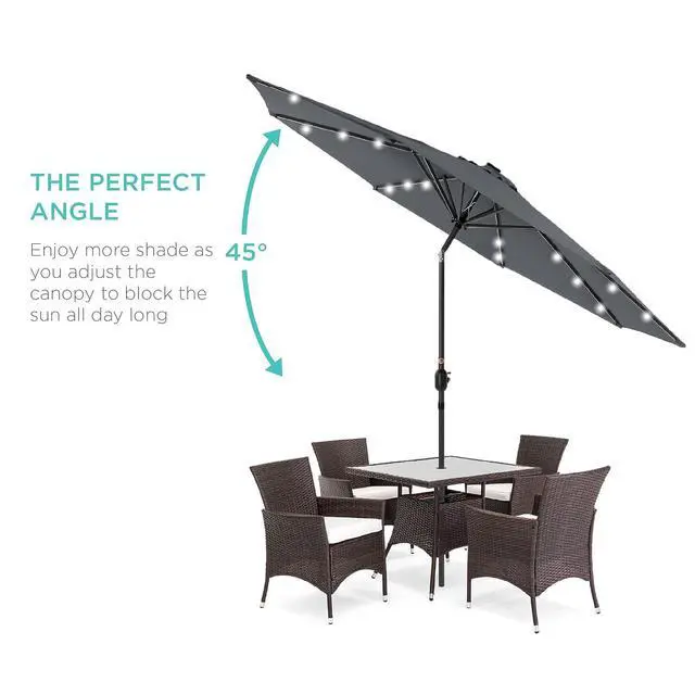 Alt view image 2 of 7 - 10ft Solar Polyester LED Lighted Patio Umbrella w/Tilt Adjustment and UV-Resistant Fabric - Slate