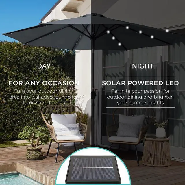 Alt view image 3 of 7 - 10ft Solar Polyester LED Lighted Patio Umbrella w/Tilt Adjustment and UV-Resistant Fabric - Slate