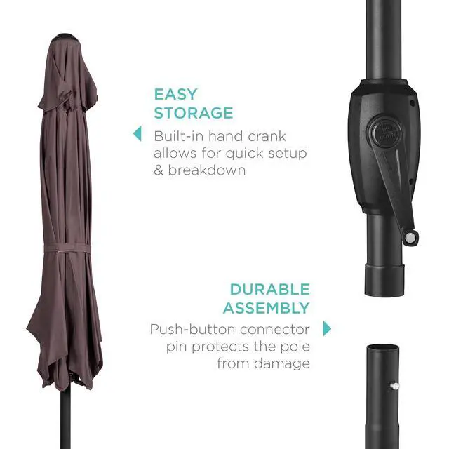 Alt view image 6 of 7 - 7.5ft Heavy-Duty Round Outdoor Market Table Patio Umbrella w/Steel Pole, Push Button Tilt, Easy Crank Lift - Deep Taupe