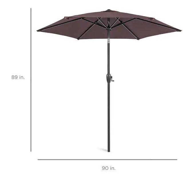 Alt view image 7 of 7 - 7.5ft Heavy-Duty Round Outdoor Market Table Patio Umbrella w/Steel Pole, Push Button Tilt, Easy Crank Lift - Deep Taupe