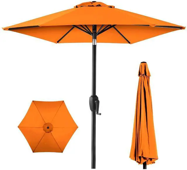Main image of 7.5ft Heavy-Duty Round Outdoor Market Table Patio Umbrella w/Steel Pole, Push Button Tilt, Easy Crank Lift - Orange