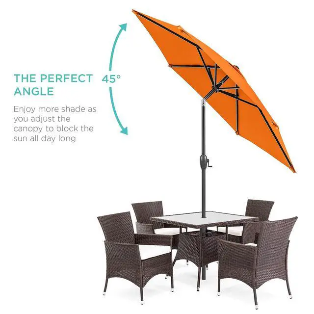 Alt view image 2 of 7 - 7.5ft Heavy-Duty Round Outdoor Market Table Patio Umbrella w/Steel Pole, Push Button Tilt, Easy Crank Lift - Orange