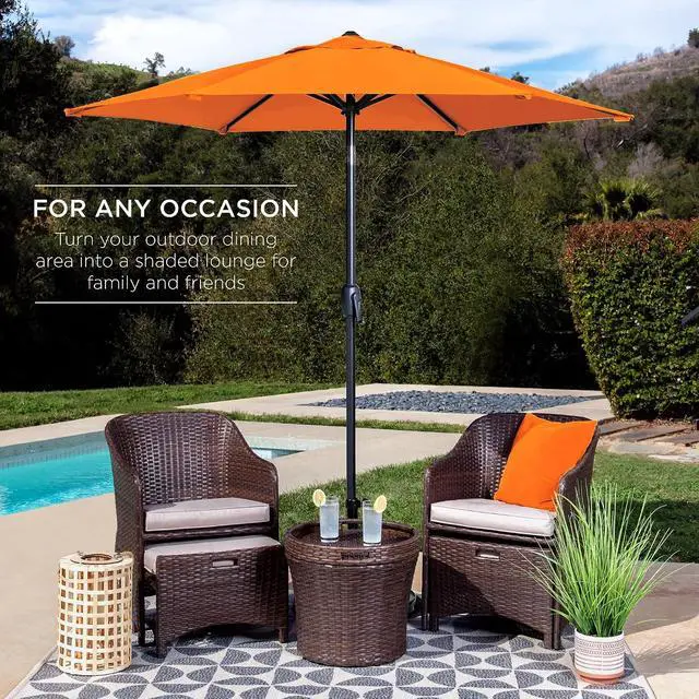 Alt view image 3 of 7 - 7.5ft Heavy-Duty Round Outdoor Market Table Patio Umbrella w/Steel Pole, Push Button Tilt, Easy Crank Lift - Orange