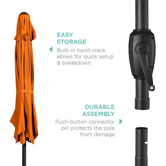 Alt view image 6 of 7 - 7.5ft Heavy-Duty Round Outdoor Market Table Patio Umbrella w/Steel Pole, Push Button Tilt, Easy Crank Lift - Orange