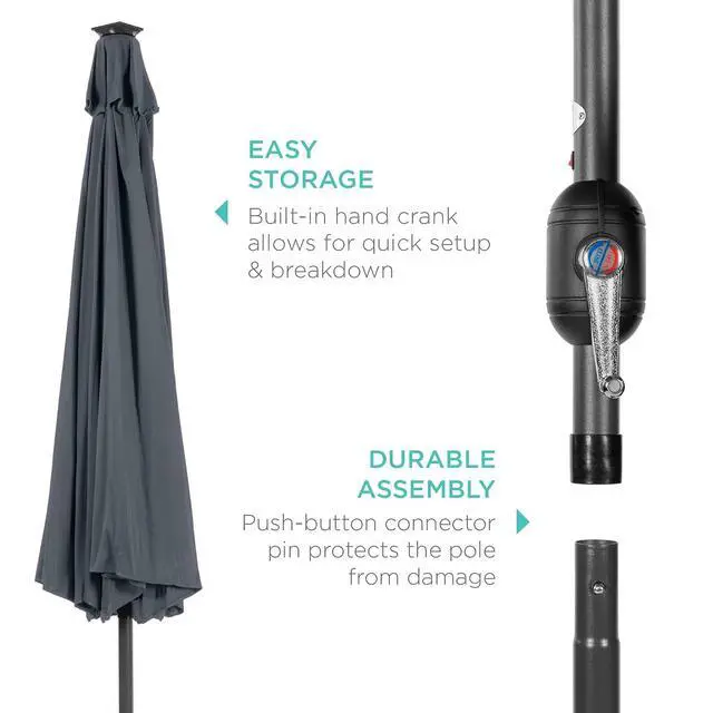 Alt view image 6 of 7 - 10ft Solar Polyester LED Lighted Patio Umbrella w/Tilt Adjustment and UV-Resistant Fabric - Slate