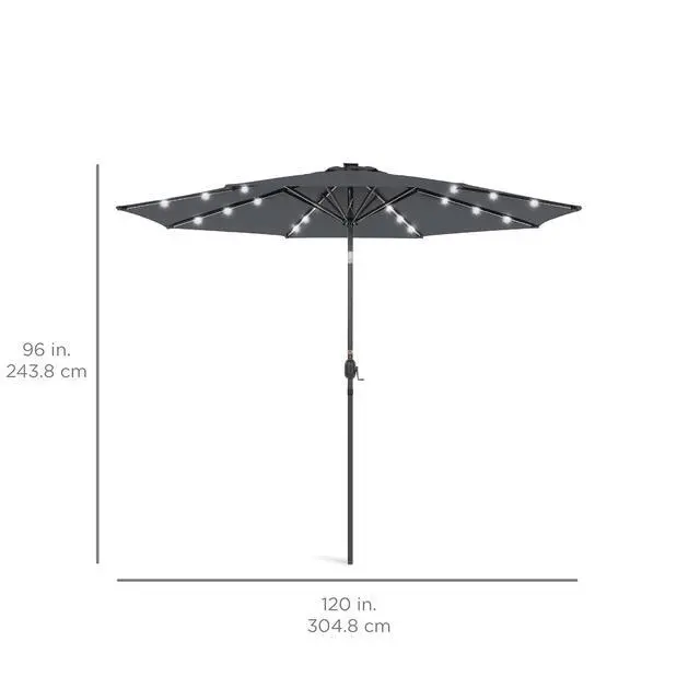 Alt view image 7 of 7 - 10ft Solar Polyester LED Lighted Patio Umbrella w/Tilt Adjustment and UV-Resistant Fabric - Slate