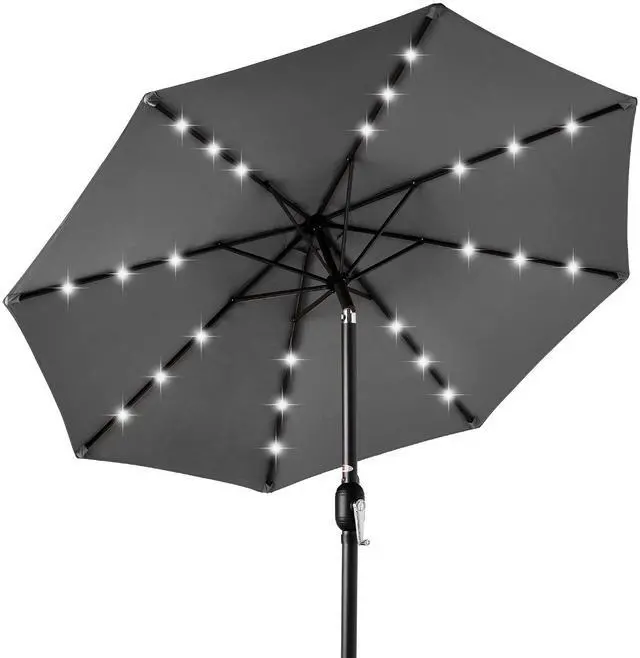 Main image of 10ft Solar Polyester LED Lighted Patio Umbrella w/Tilt Adjustment and UV-Resistant Fabric - Gray