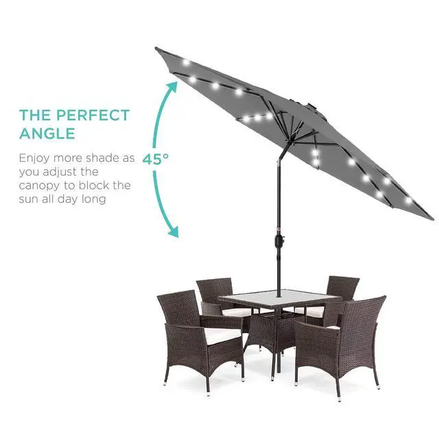 Alt view image 2 of 7 - 10ft Solar Polyester LED Lighted Patio Umbrella w/Tilt Adjustment and UV-Resistant Fabric - Gray