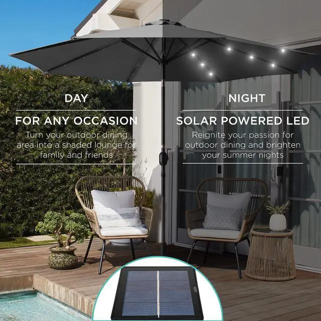 Alt view image 3 of 7 - 10ft Solar Polyester LED Lighted Patio Umbrella w/Tilt Adjustment and UV-Resistant Fabric - Gray