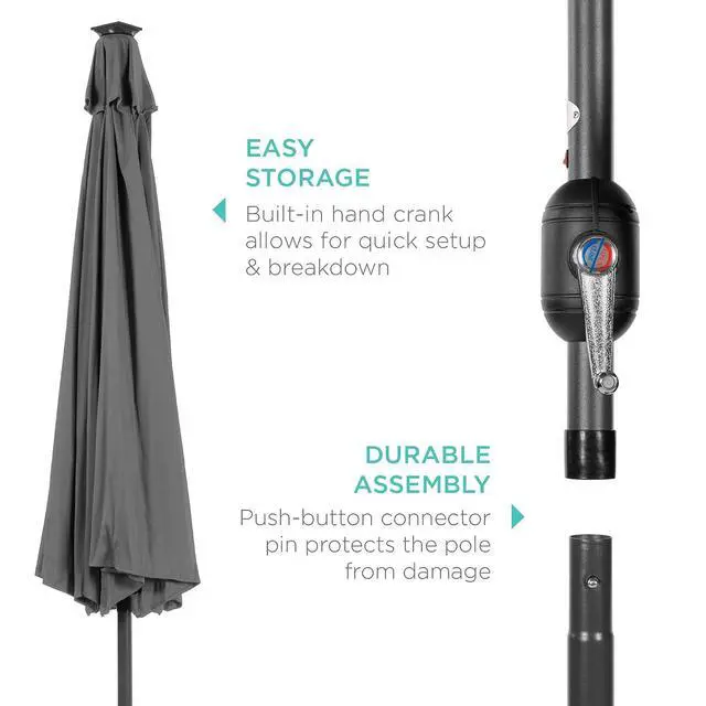 Alt view image 6 of 7 - 10ft Solar Polyester LED Lighted Patio Umbrella w/Tilt Adjustment and UV-Resistant Fabric - Gray