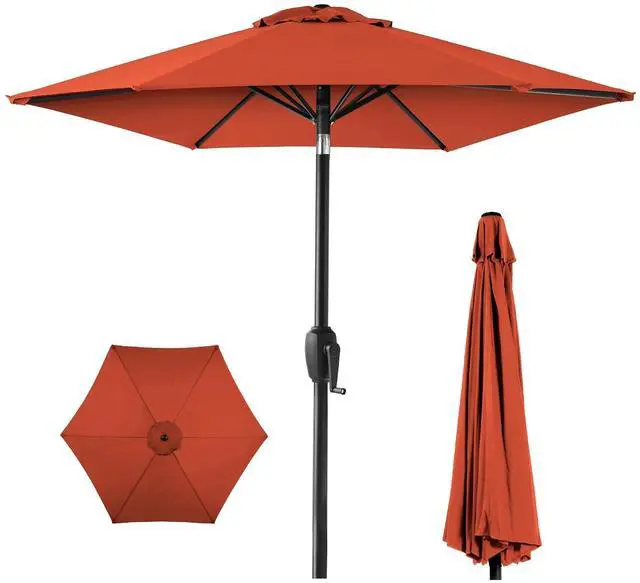 Main image of 7.5ft Heavy-Duty Round Outdoor Market Table Patio Umbrella w/Steel Pole, Push Button Tilt, Easy Crank Lift - Rust