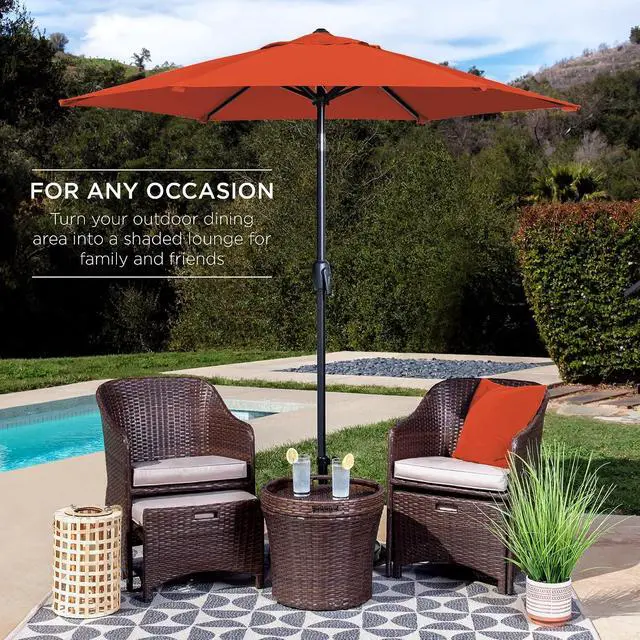 Alt view image 3 of 7 - 7.5ft Heavy-Duty Round Outdoor Market Table Patio Umbrella w/Steel Pole, Push Button Tilt, Easy Crank Lift - Rust