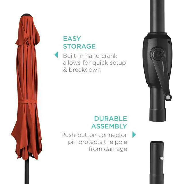 Alt view image 6 of 7 - 7.5ft Heavy-Duty Round Outdoor Market Table Patio Umbrella w/Steel Pole, Push Button Tilt, Easy Crank Lift - Rust
