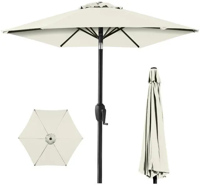 Main image of 7.5ft Heavy-Duty Round Outdoor Market Table Patio Umbrella w/Steel Pole, Push Button Tilt, Easy Crank Lift - Ivory