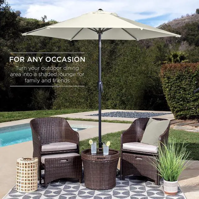 Alt view image 3 of 7 - 7.5ft Heavy-Duty Round Outdoor Market Table Patio Umbrella w/Steel Pole, Push Button Tilt, Easy Crank Lift - Ivory