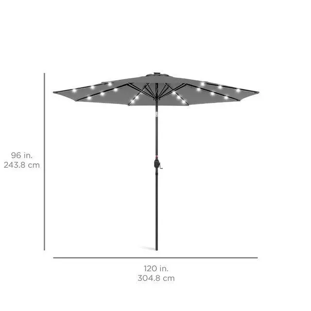 Alt view image 7 of 7 - 10ft Solar Polyester LED Lighted Patio Umbrella w/Tilt Adjustment and UV-Resistant Fabric - Gray