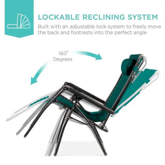 Alt view image 4 of 7 - Folding Zero Gravity Outdoor Recliner Patio Lounge Chair w/Adjustable Canopy Shade, Headrest, Side Accessory Tray, Textilene Mesh - Forest Green