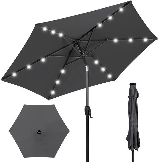 Main image of 7.5ft Solar Umbrella LED Lighted Patio Umbrella, Table Market Umbrella with Tilt and Crank, Outdoor Umbrella for Garden, Deck, Backyard, Pool and Beach - Gray