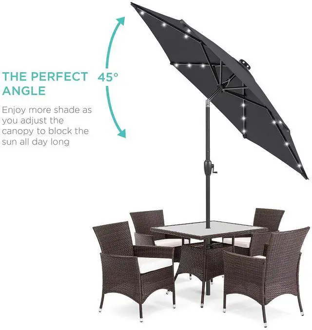 Alt view image 2 of 7 - 7.5ft Solar Umbrella LED Lighted Patio Umbrella, Table Market Umbrella with Tilt and Crank, Outdoor Umbrella for Garden, Deck, Backyard, Pool and Beach - Gray