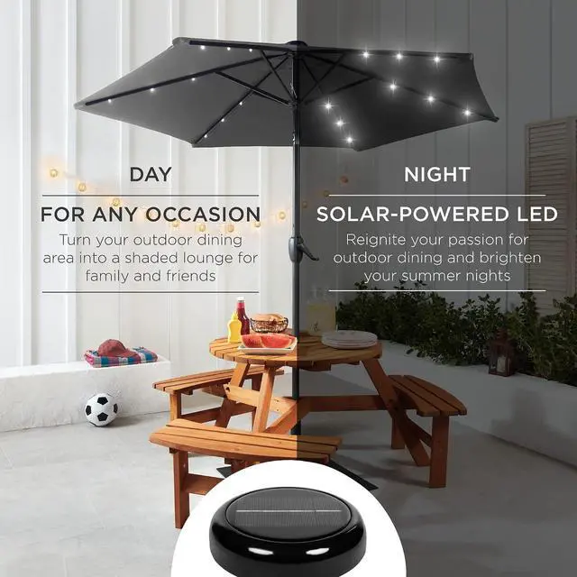 Alt view image 3 of 7 - 7.5ft Solar Umbrella LED Lighted Patio Umbrella, Table Market Umbrella with Tilt and Crank, Outdoor Umbrella for Garden, Deck, Backyard, Pool and Beach - Gray