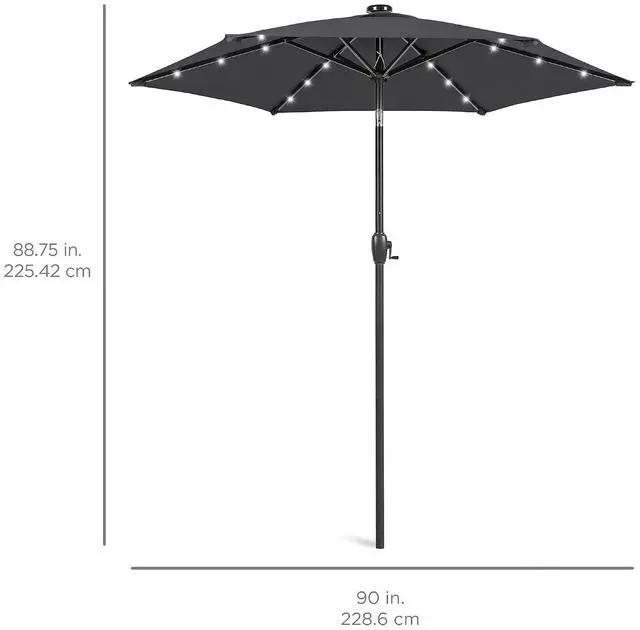 Alt view image 7 of 7 - 7.5ft Solar Umbrella LED Lighted Patio Umbrella, Table Market Umbrella with Tilt and Crank, Outdoor Umbrella for Garden, Deck, Backyard, Pool and Beach - Gray
